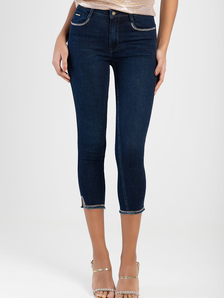 Axel Capri Denim Jeans With Pocket & Hem Detail - Black/Blue