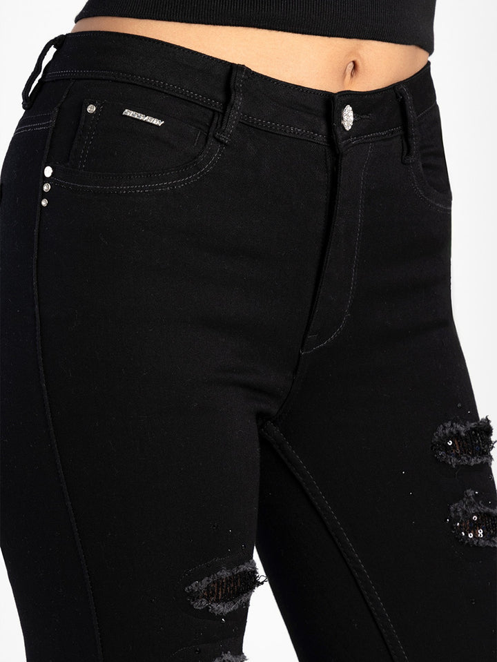 Jon Jon  Skinny Denim Jean With Rip & Repair - Black