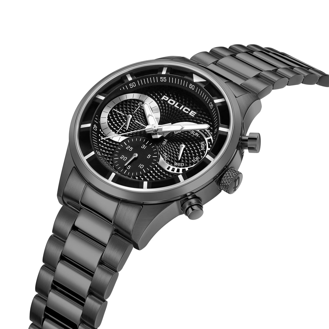 IP Gun Case Watch With Grey Dial & Gunmetal Stainless Steel Bracelet - Metallic