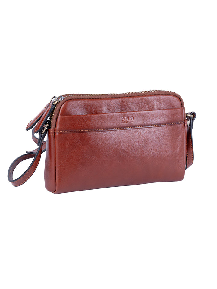 Vega Double Zip Sling Bag - Brown