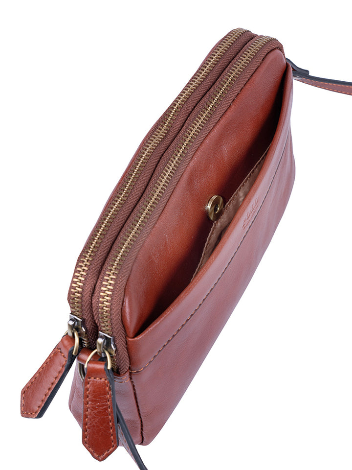 Vega Double Zip Sling Bag - Brown