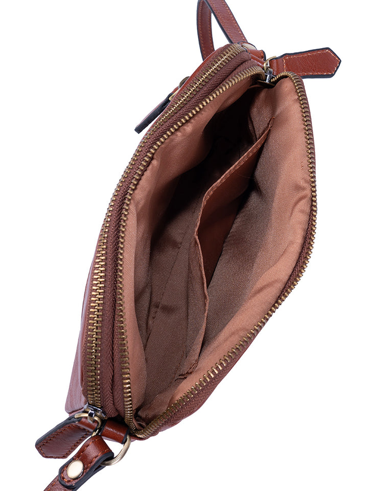 Vega Double Zip Sling Bag - Brown