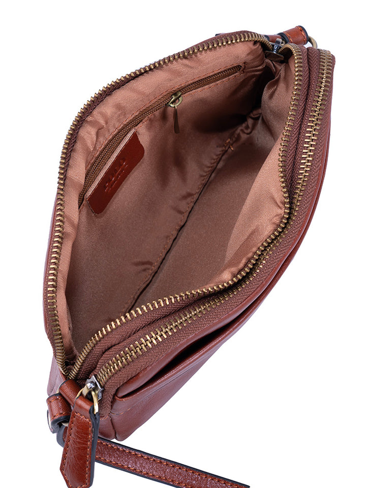 Vega Double Zip Sling Bag - Brown