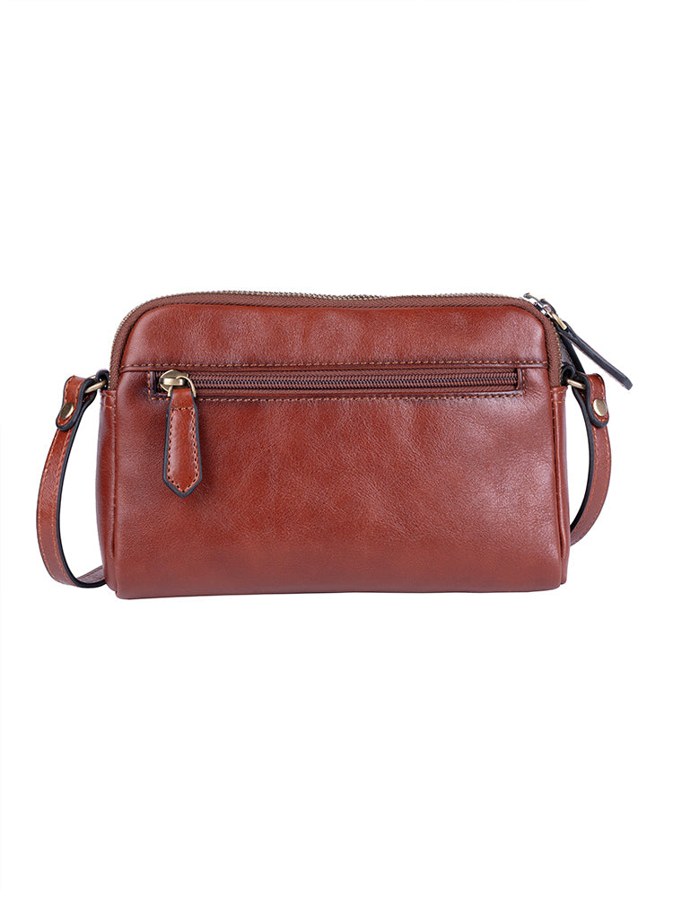 Vega Double Zip Sling Bag - Brown