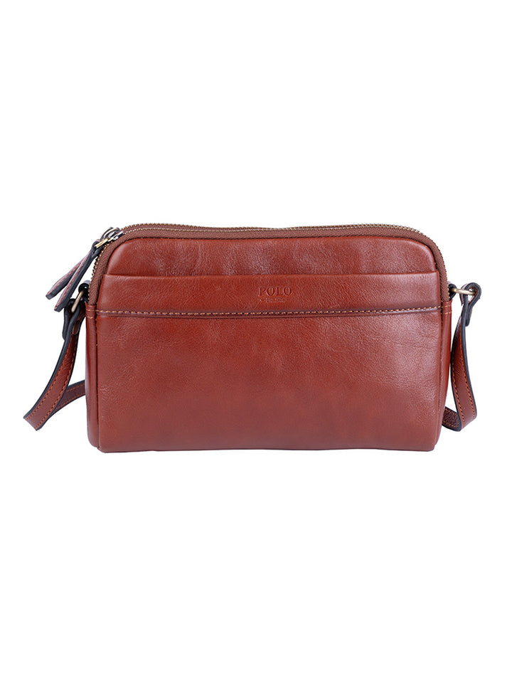 Vega Double Zip Sling Bag - Brown