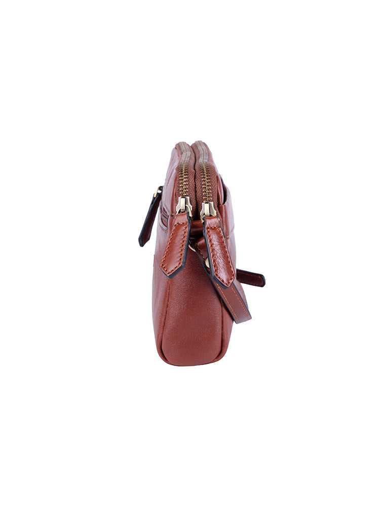 Vega Double Zip Sling Bag - Brown