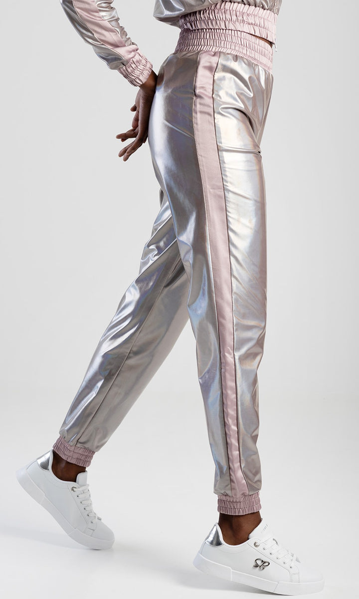 Tracksuit Pants With Satin Side Inset - Silver