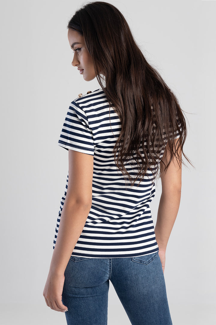 Stripe Tee With Raised Embroidery - Navy/White