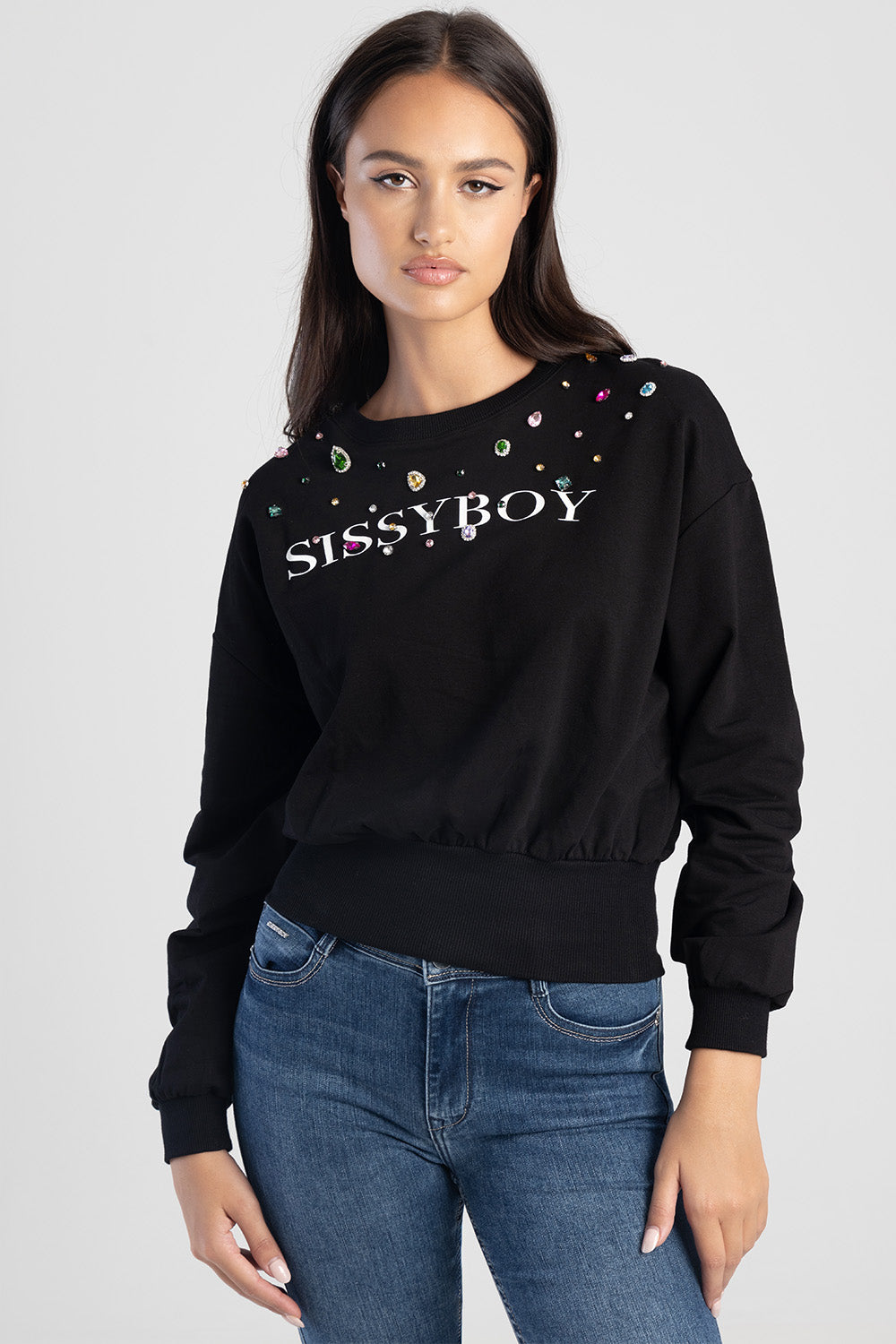 Logo Sweat Top With Colorful Bling - Black