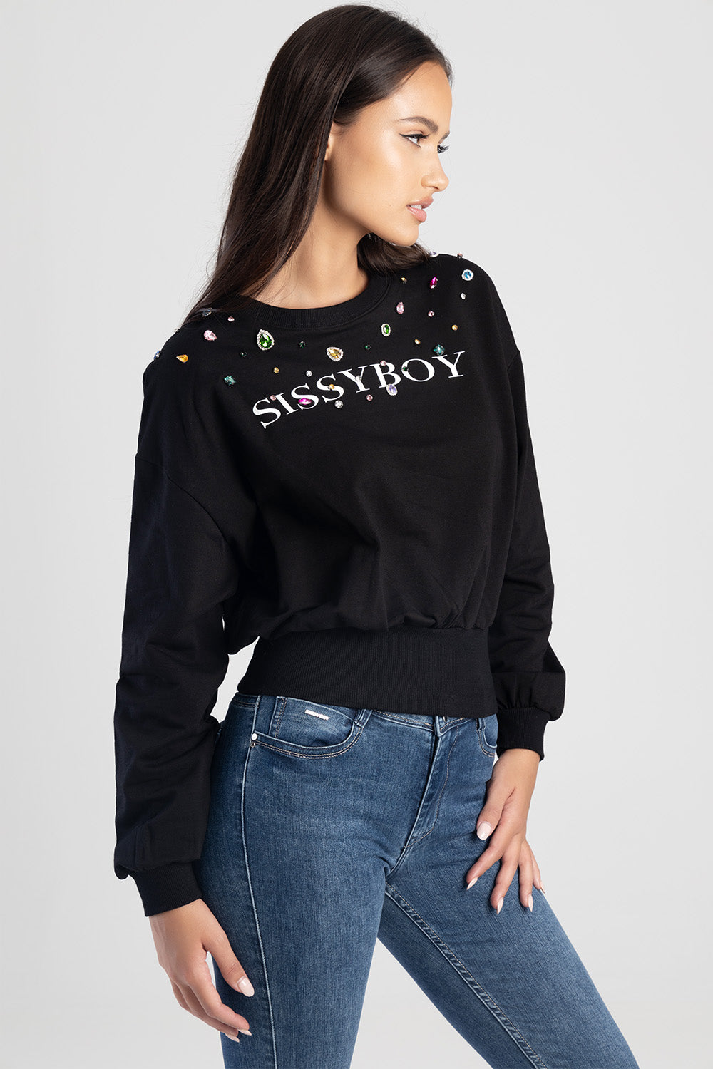 Logo Sweat Top With Colorful Bling - Black