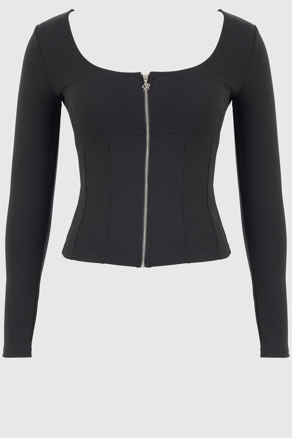 Zip Through Top With Panel Detailing - Black