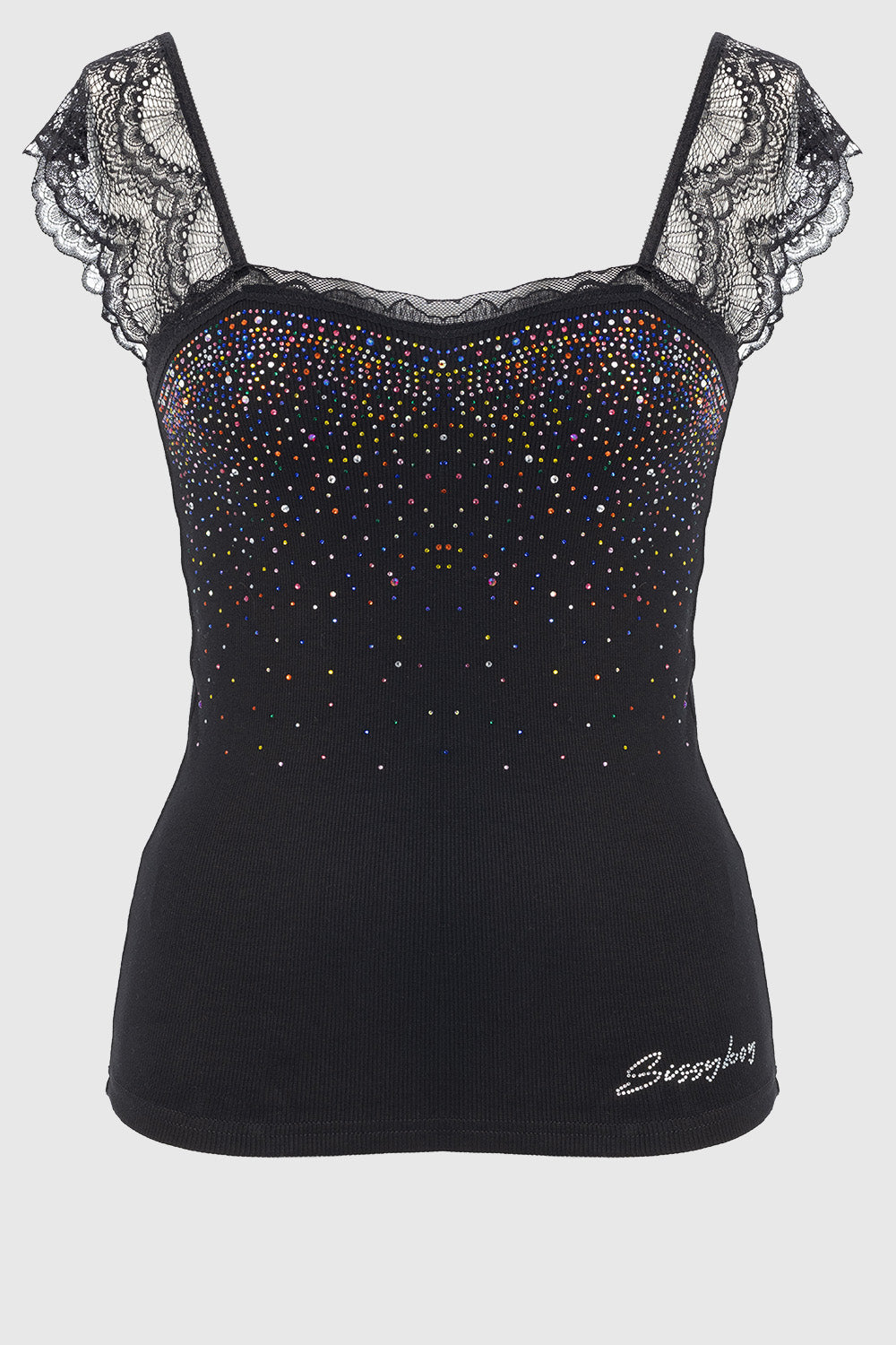 Bling Detail Lace Strap Vest - Black