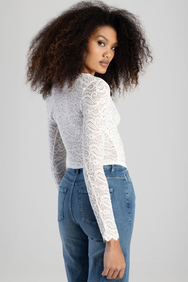 V-Neck Long Sleeve Top With Ruching - Off White