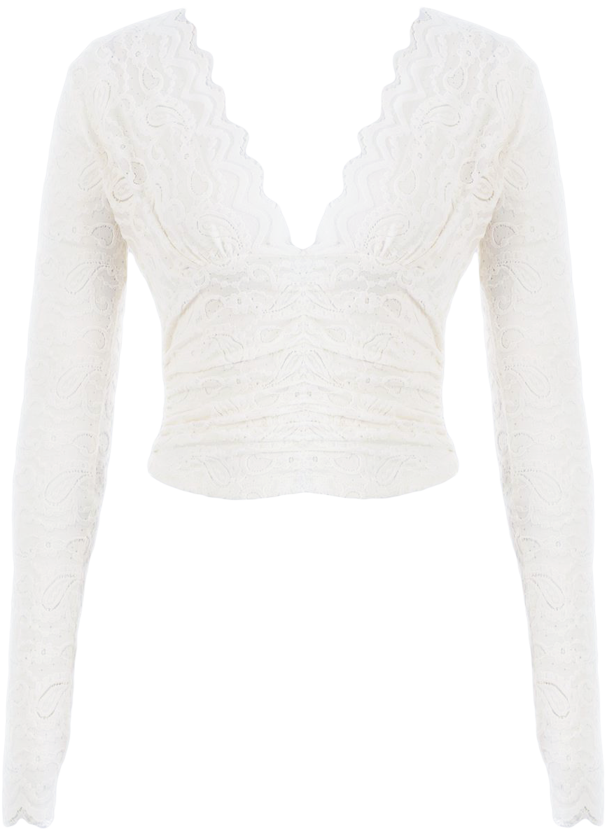 V-Neck Long Sleeve Top With Ruching - Off White