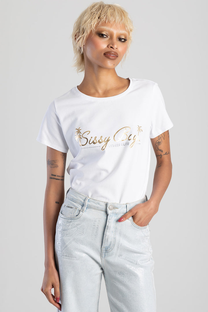 Multi-Technique Regular Fit Logo Top - White