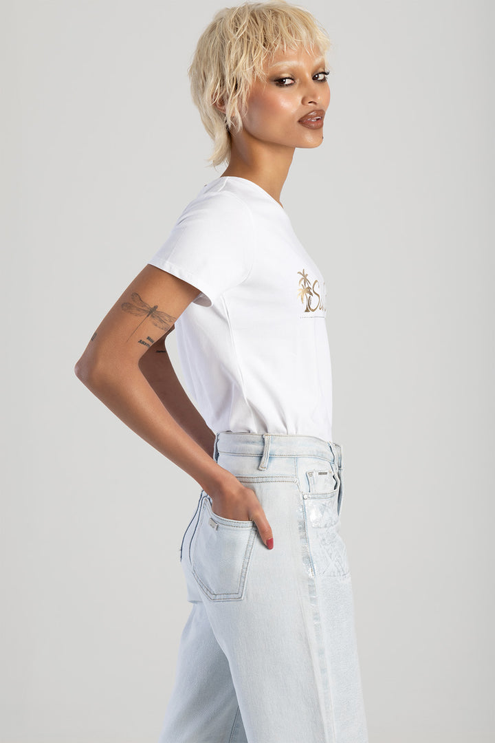 Multi-Technique Regular Fit Logo Top - White