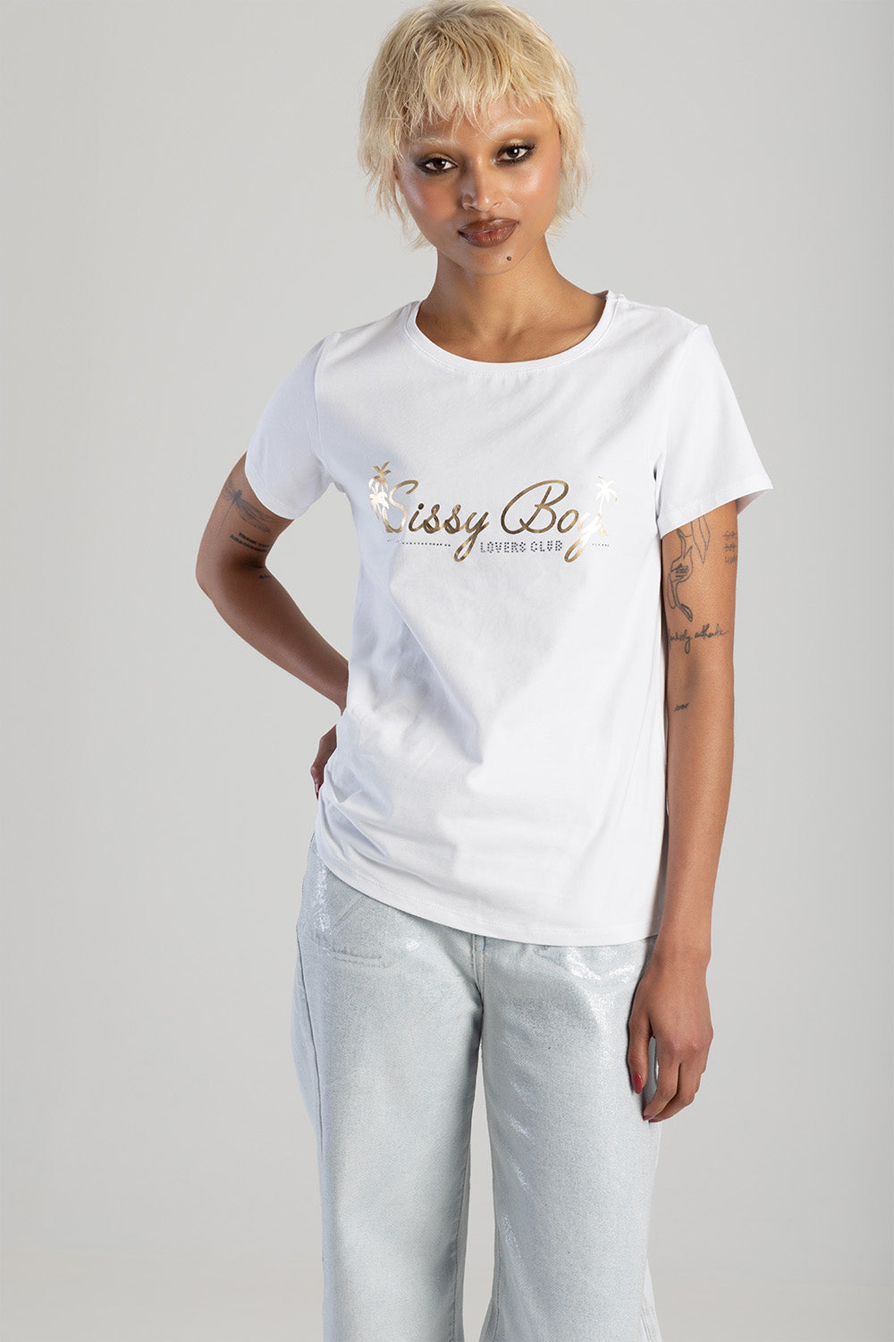 Multi-Technique Regular Fit Logo Top - White