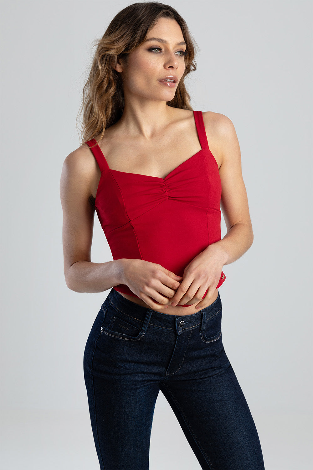 Over The Bust Ruched Corset Style Crop Top - Red