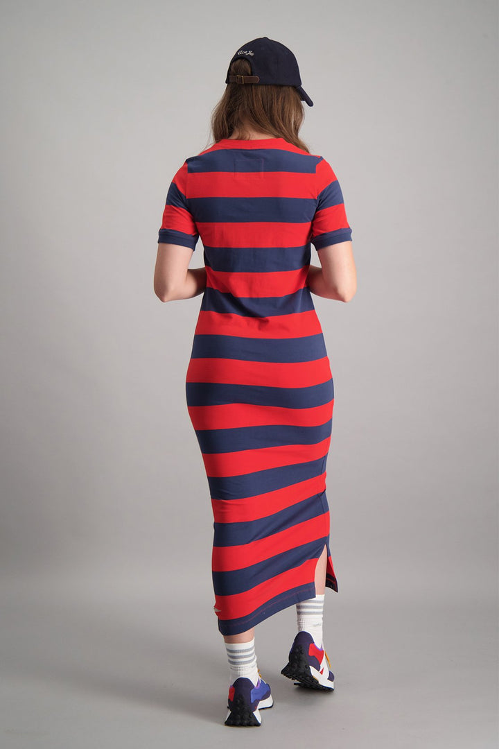 Yarn Dyed Stripe Long Dress - Red
