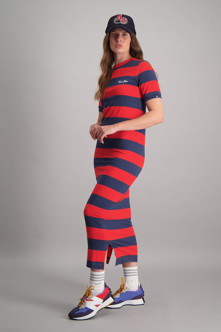 Yarn Dyed Stripe Long Dress - Red