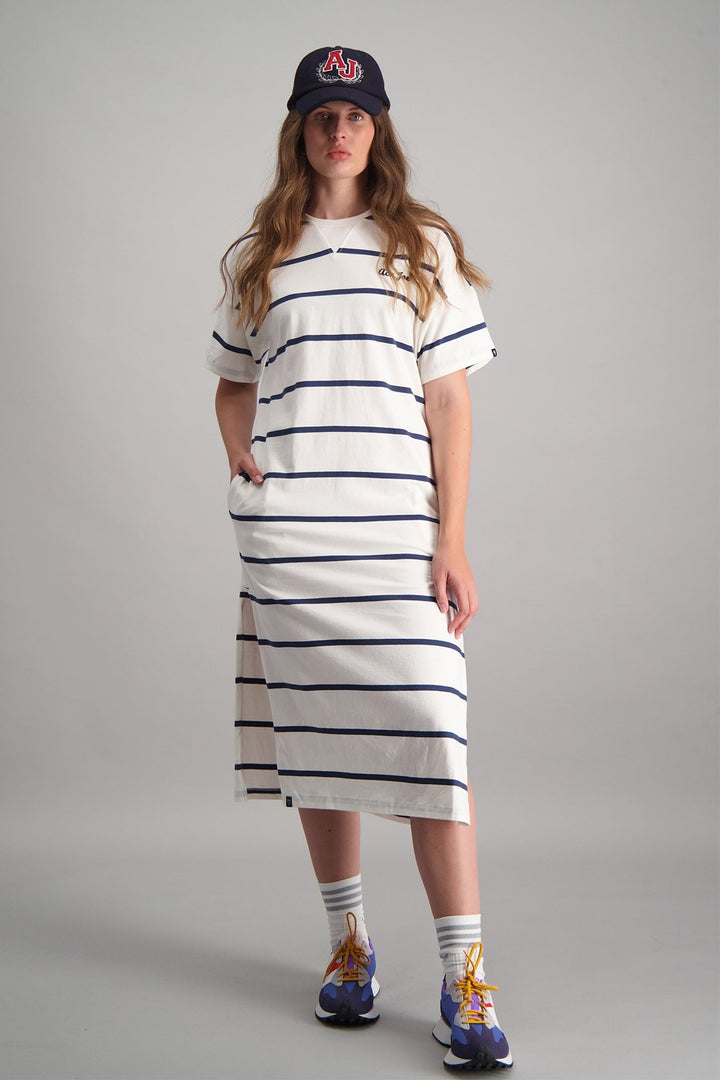 Yarn Dyed Stripe Full Length Dress - Blue
