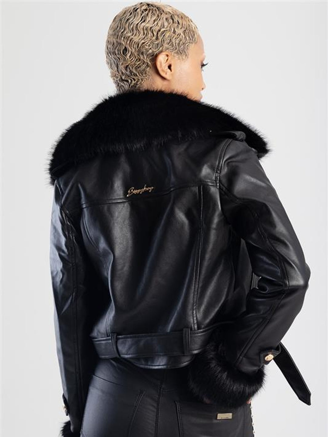 Amelia Flight Jacket With Fur Trims - Black
