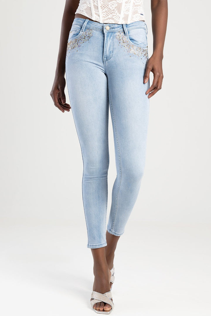 Low Waist Skinny Jean With Pocket Detail - Light Blue