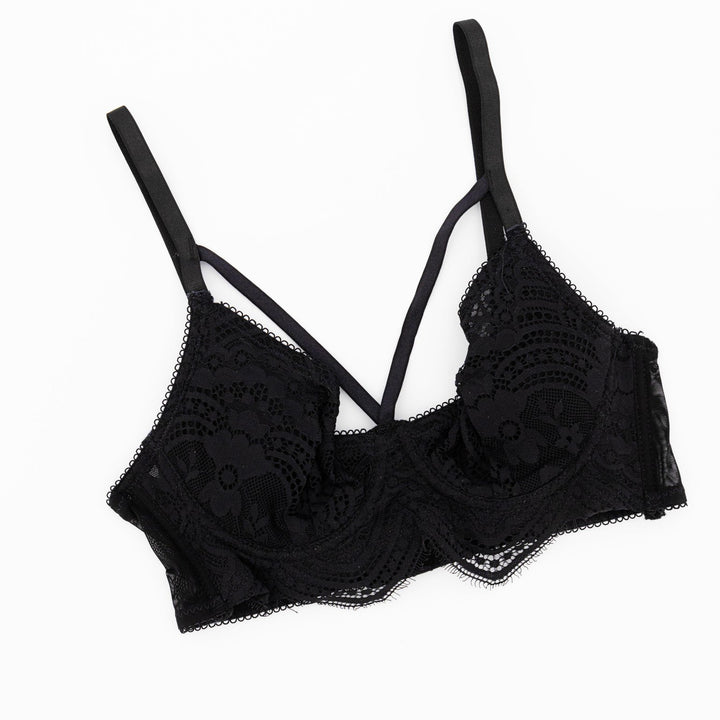 Ladies Soft Cup Strappy Lace Bra - Black