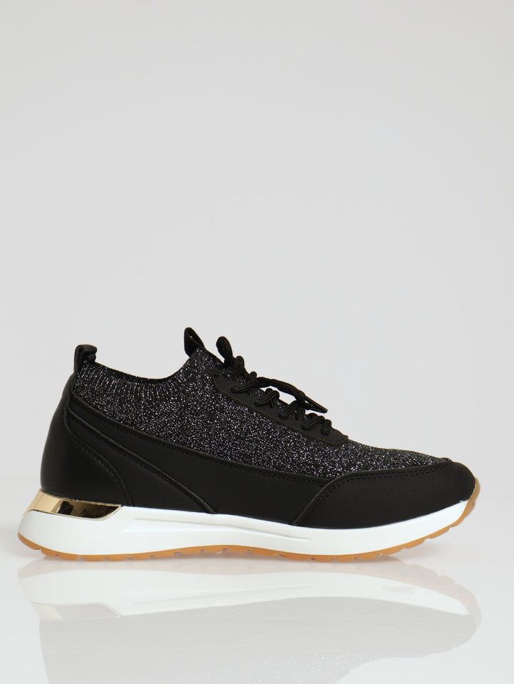 Lurex Fly Knit Lace Up Sneaker - Black