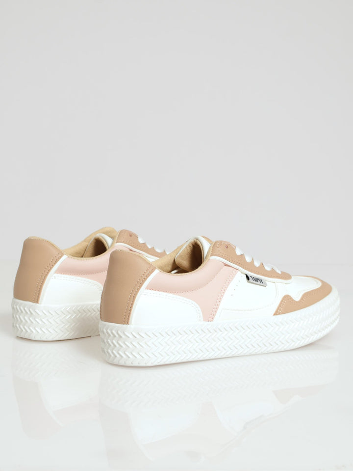 Rae Panelled Platform Lace Up Sneaker - White/Beige