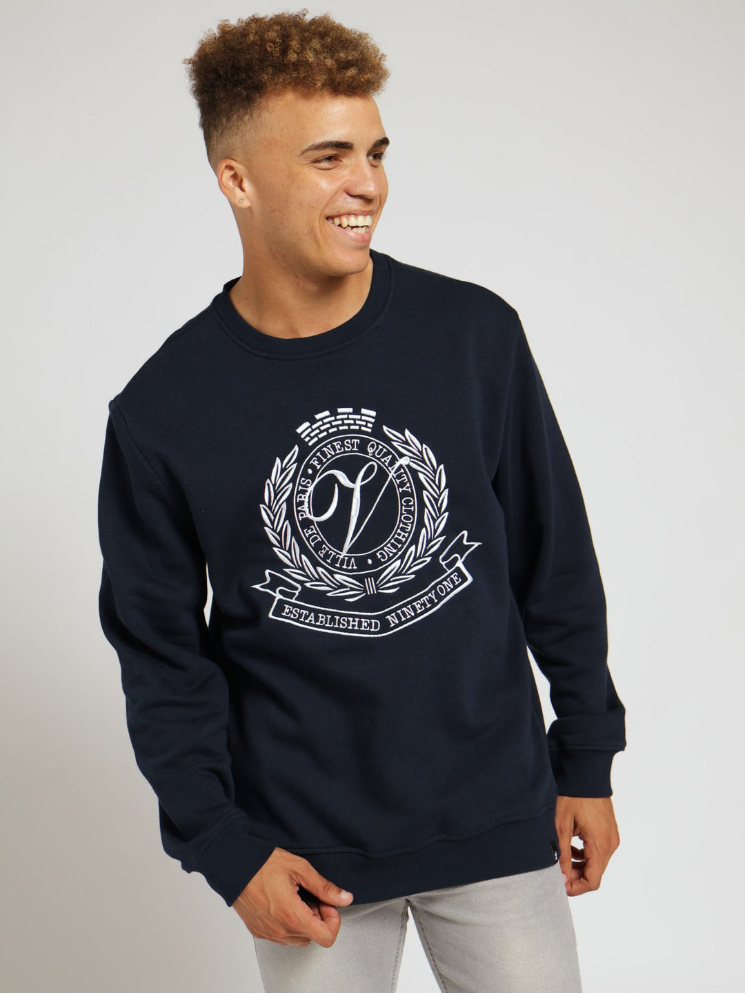 Ville De Paris Embossed Crew Fleece Sweatshirt - Navy