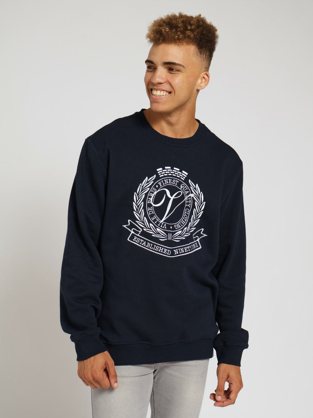 Ville De Paris Embossed Crew Fleece Sweatshirt - Navy