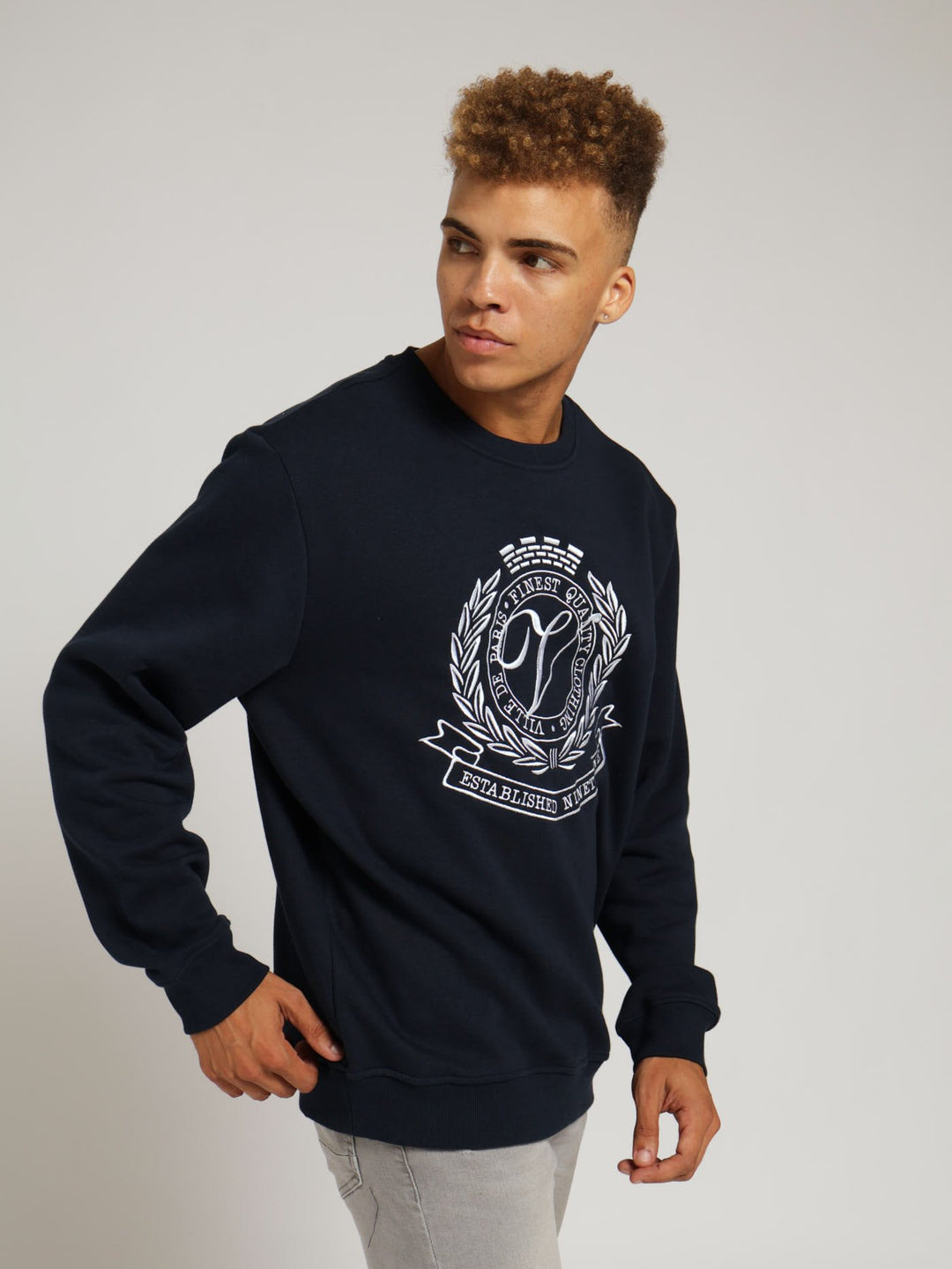 Ville De Paris Embossed Crew Fleece Sweatshirt - Navy