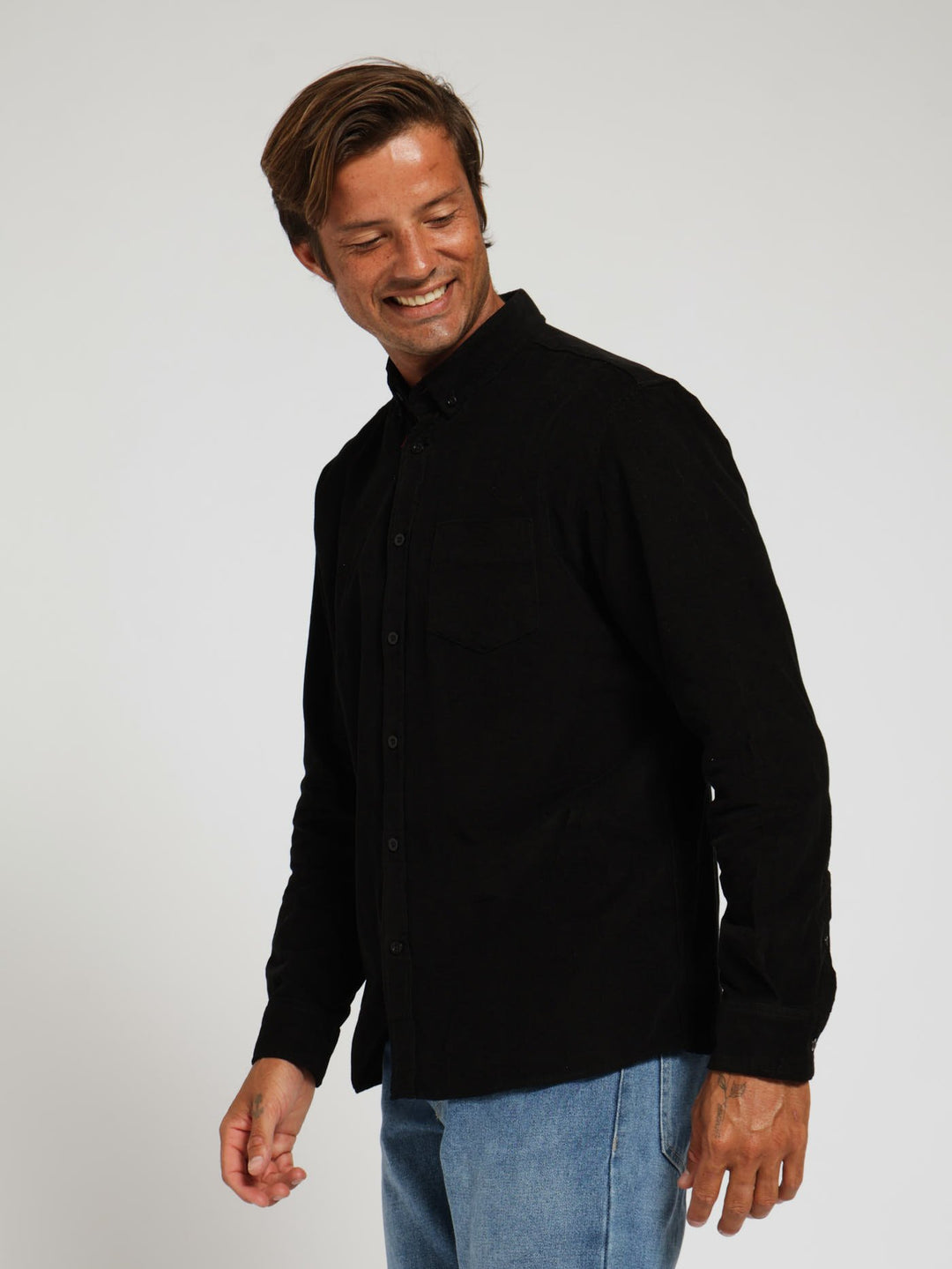 Long Sleeve Corduroy Shirt - Black