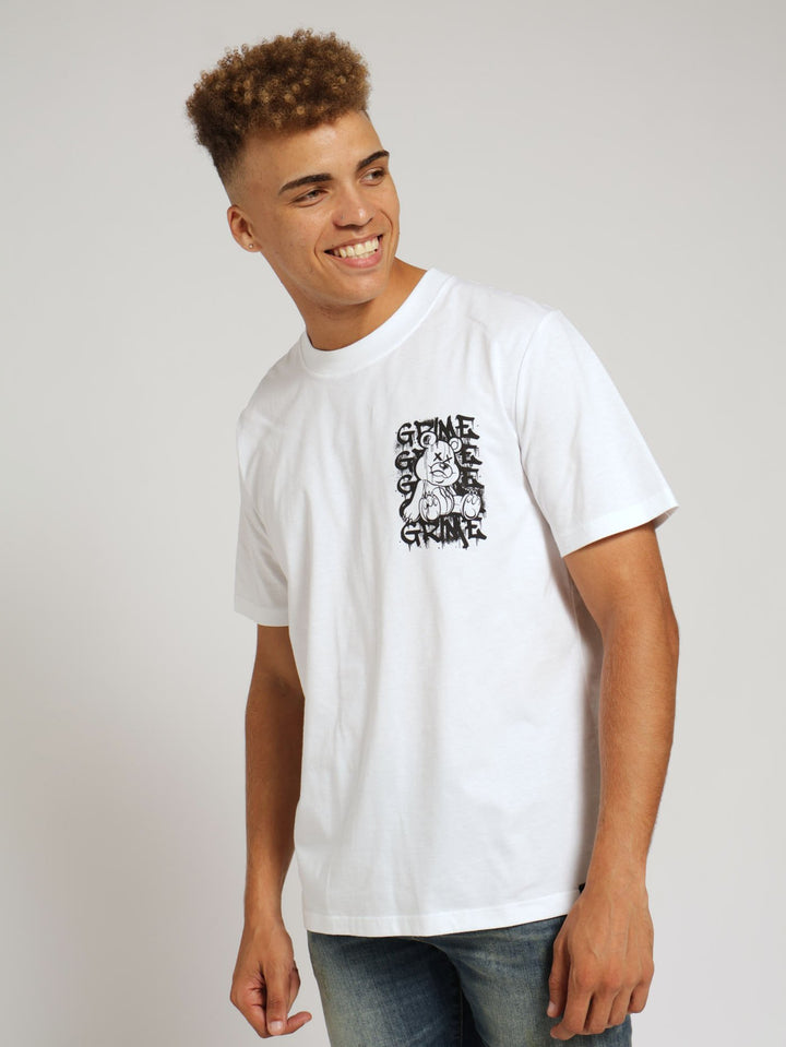 Crime Teddy Front & Back Print Tee - White