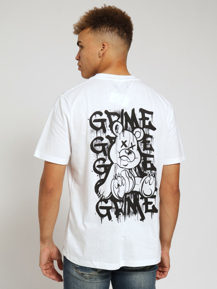 Crime Teddy Front & Back Print Tee - White