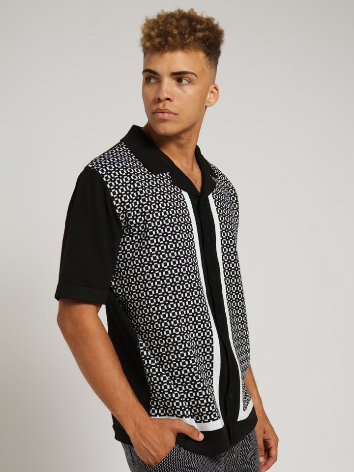 Button Through Knitwear Shirt - Black