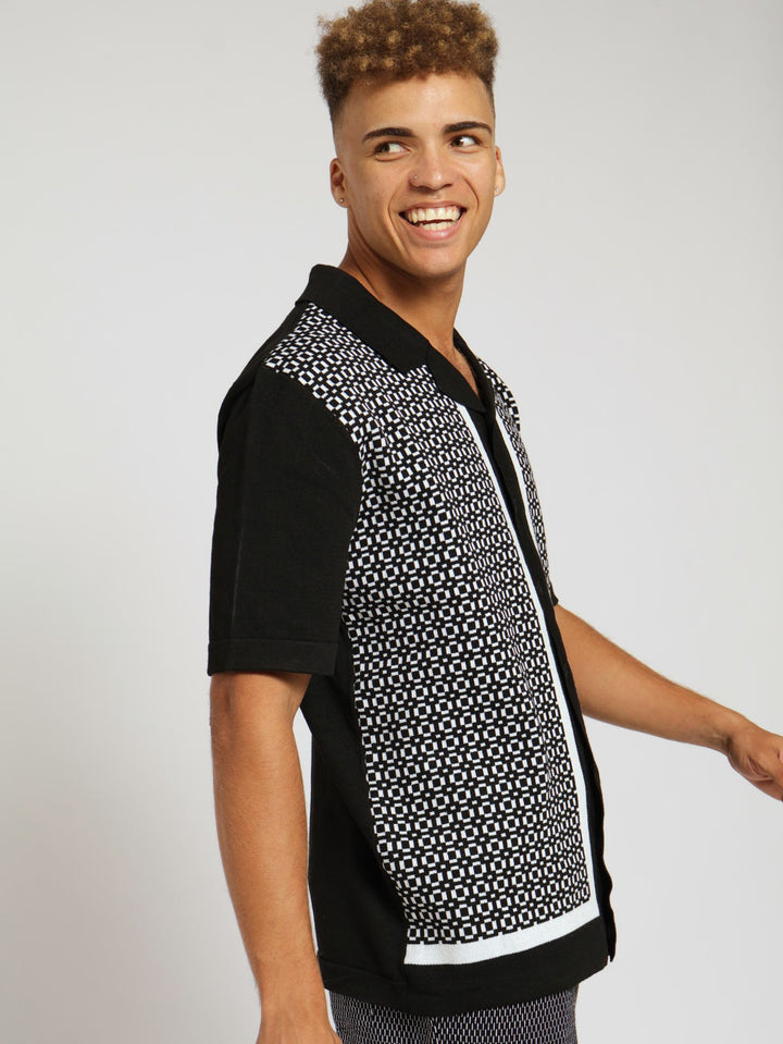 Button Through Knitwear Shirt - Black