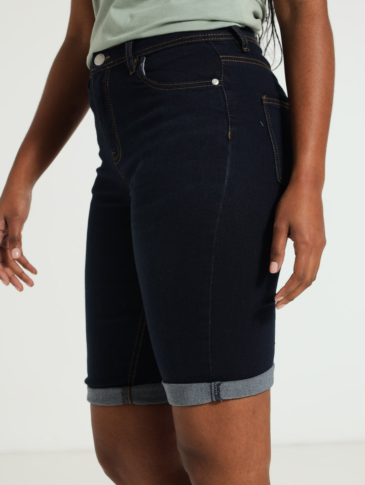 Turn Up Hem Shorts - Dark Wash Ink