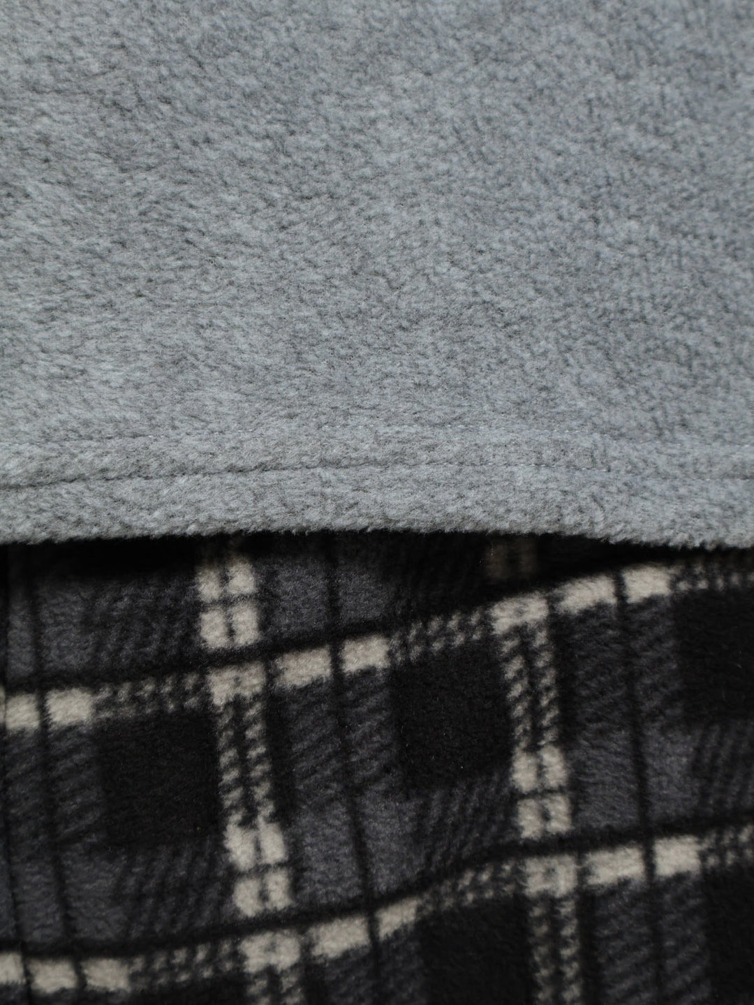 Long Sleeve Polar Fleece Pj Top & Check Pants - Black/Grey