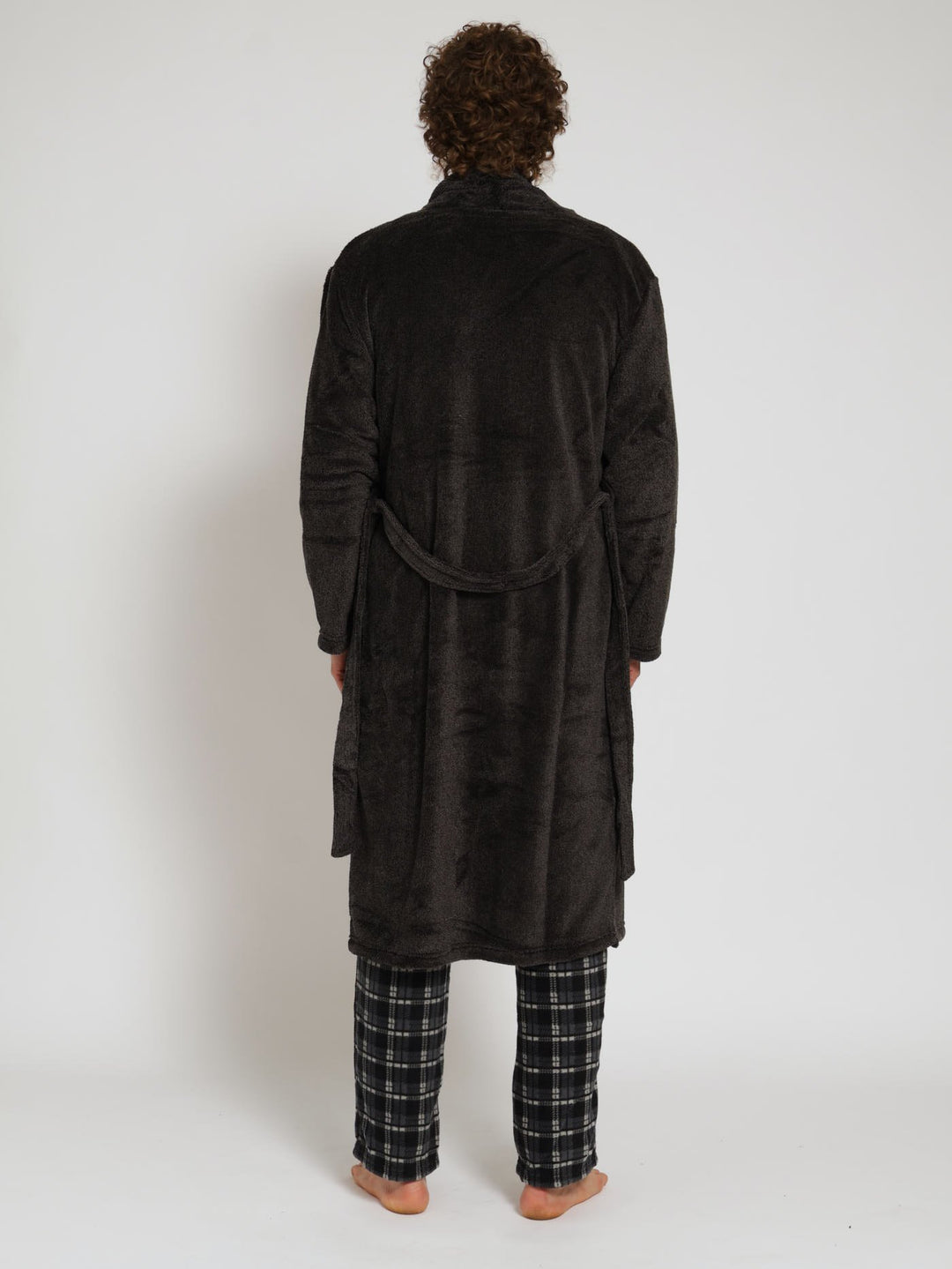 Plain Cationic Fleece Shawl Collar Gown - Dark Grey
