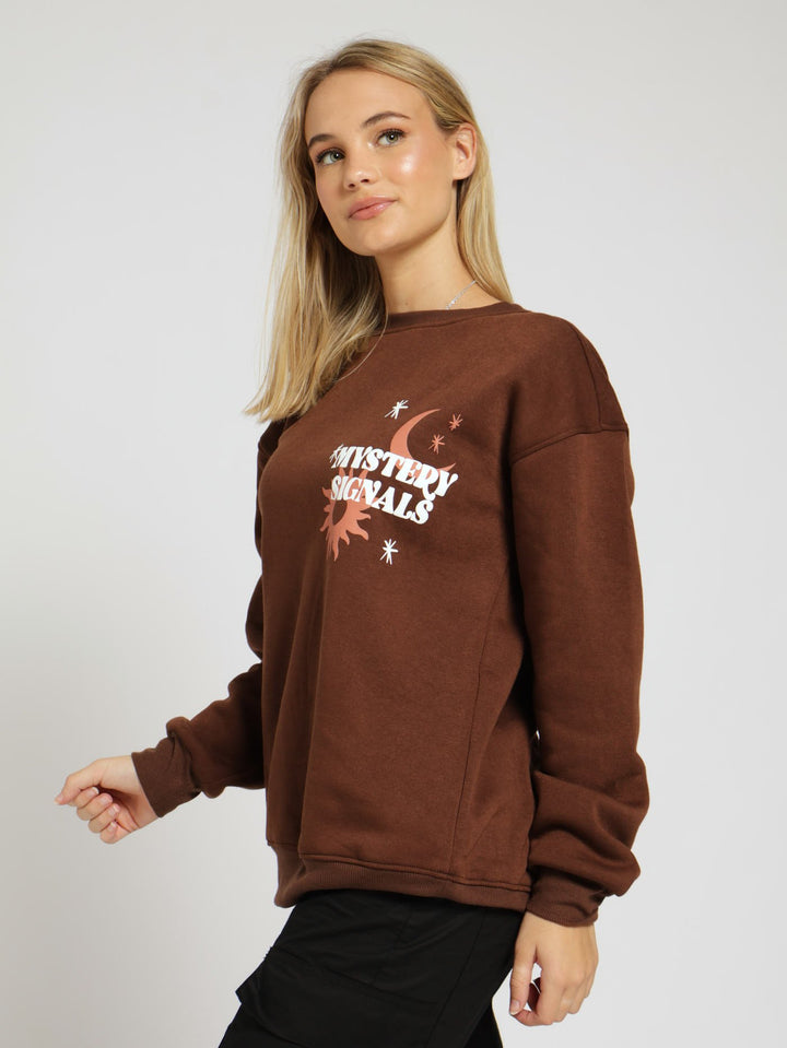 Oversized Crew Fleece Top - Brown