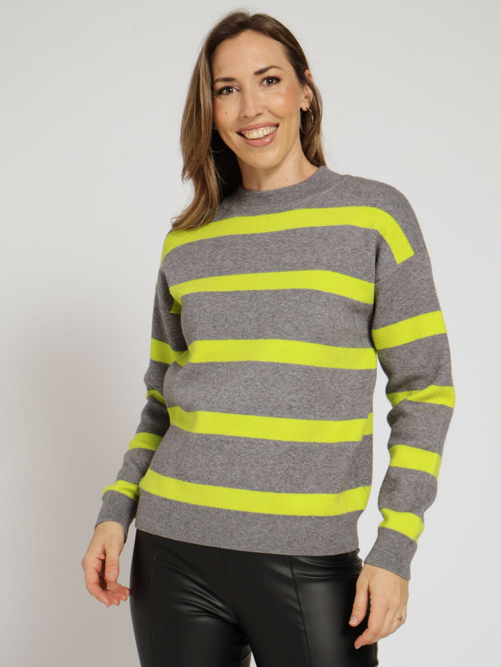 Luxe Academia Stripe Turtle Neck Pullover - Grey