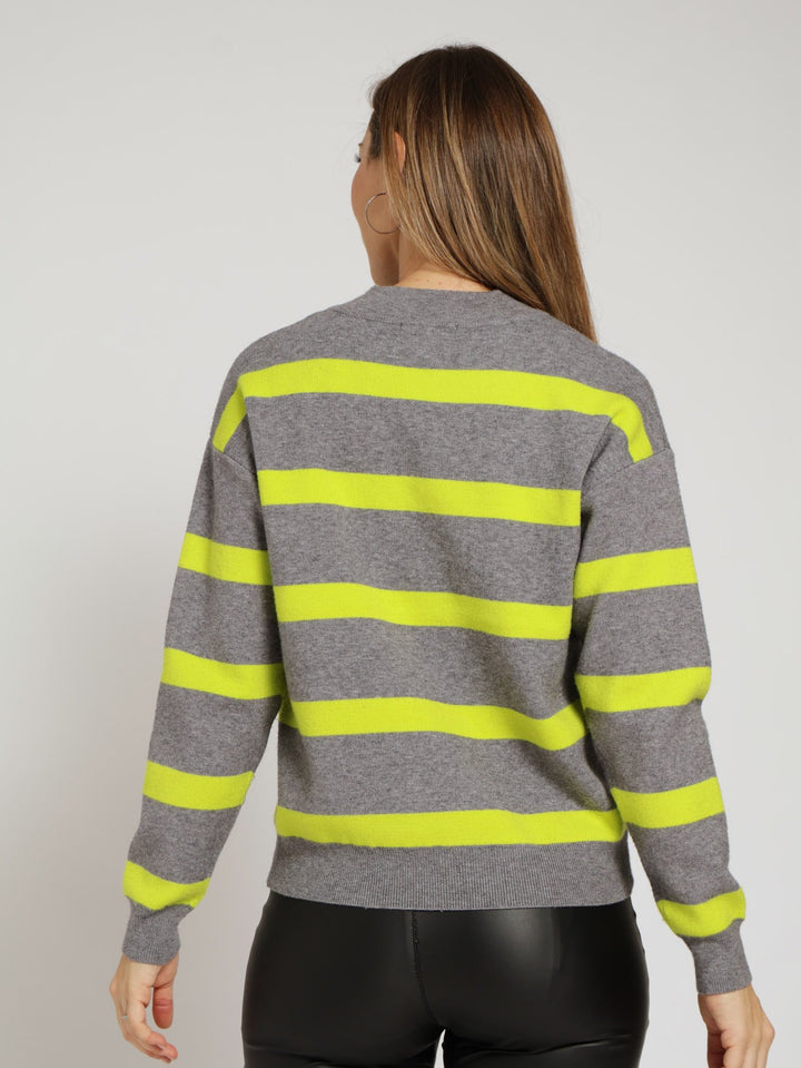 Luxe Academia Stripe Turtle Neck Pullover - Grey