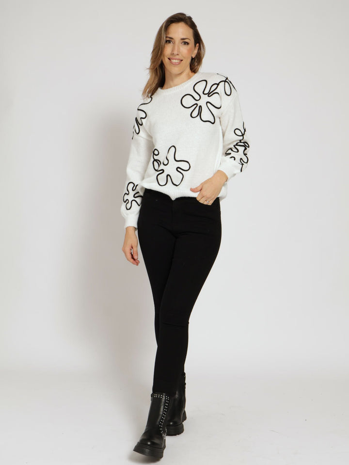 Cornelli Flower Pullover - Black/Cream