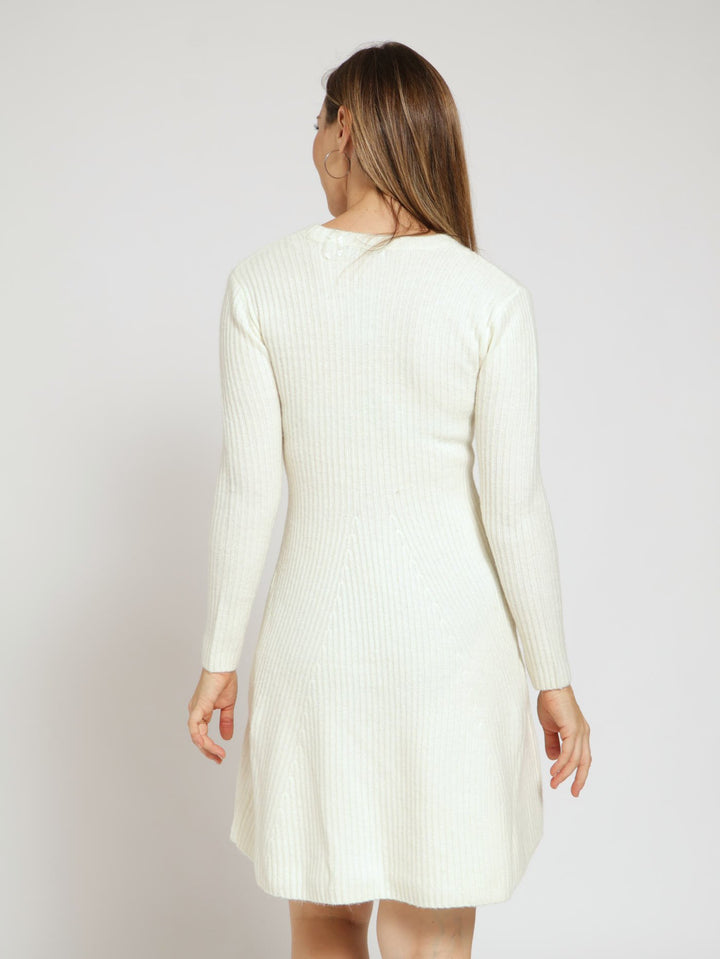 Long Sleeve Crewneck Jersey Skater Dress - Cream