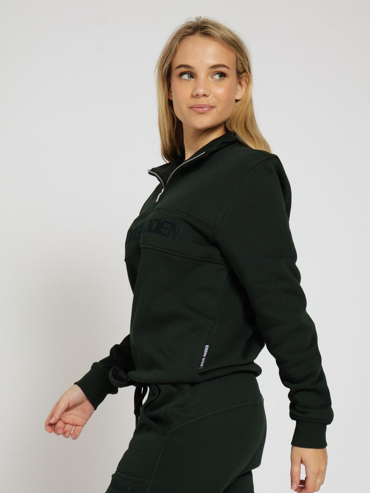 Asher Collared Fleece Sweat With 1/4 Zip - Green