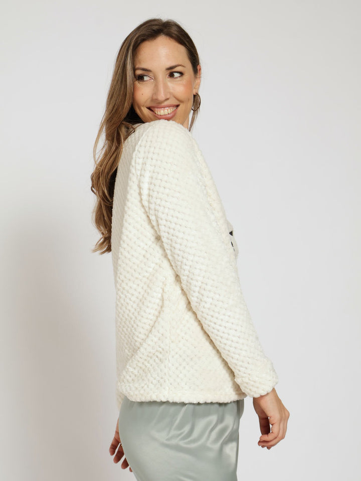 Long Sleeve Fluffy Pullover - Cream