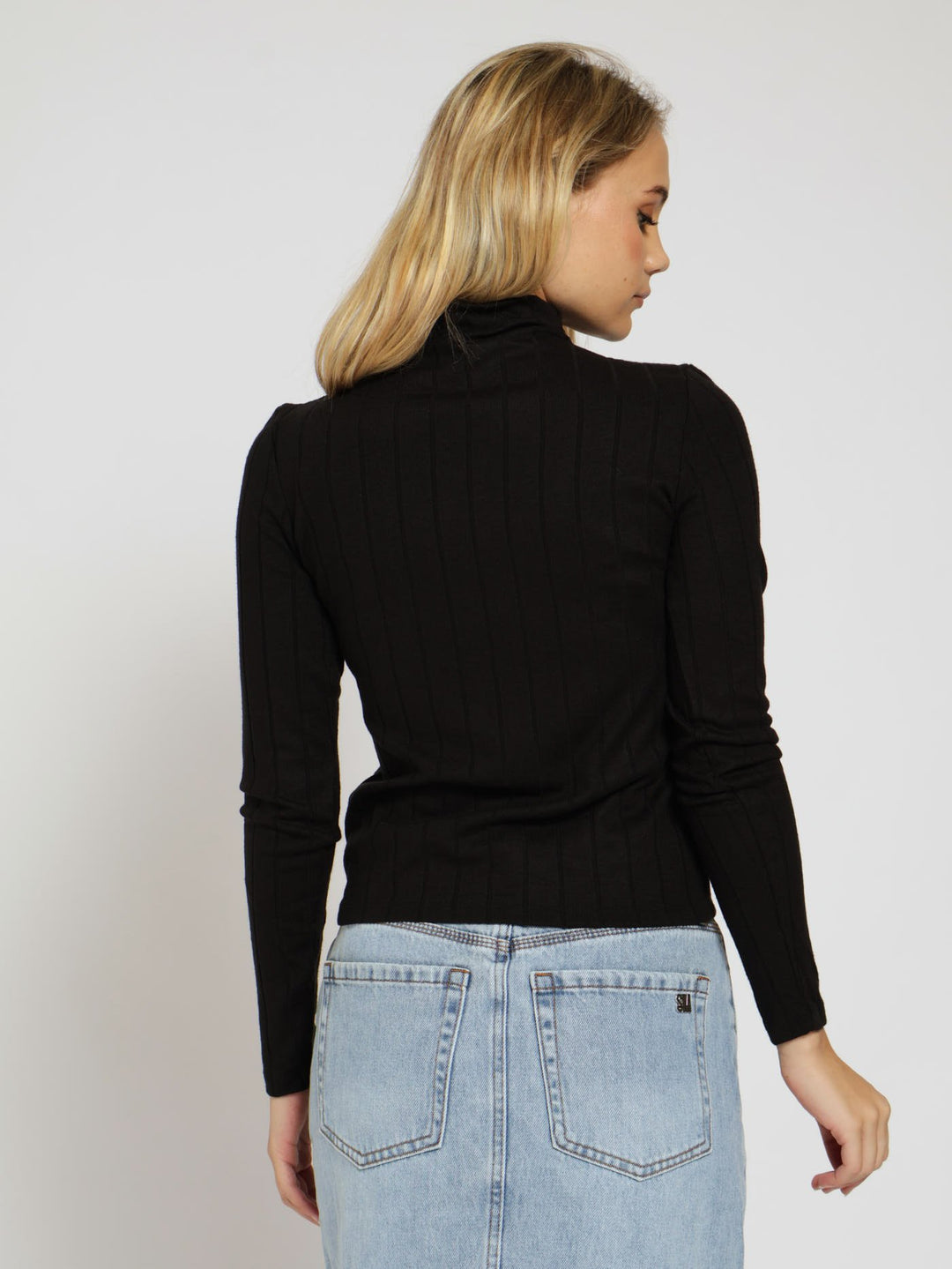 Eliza Rib Funnel Neck Top - Black