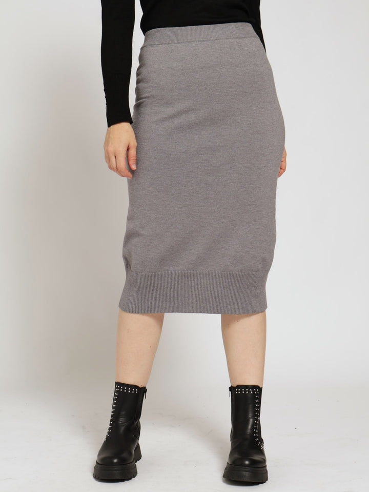 Pull On Midi Tube Skirt - Grey Melange